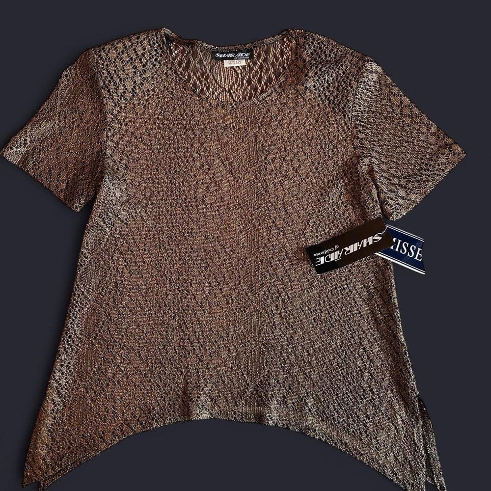 NWT -Vintage 90s SharAde Bronze Metallic Mesh Top | | Size 12